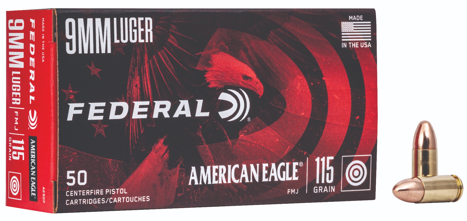 Federal Cartridge Co. American Eagle Handgun Ammunition 9mm Luger 115 gr FMJ 1180 fps 50/ct