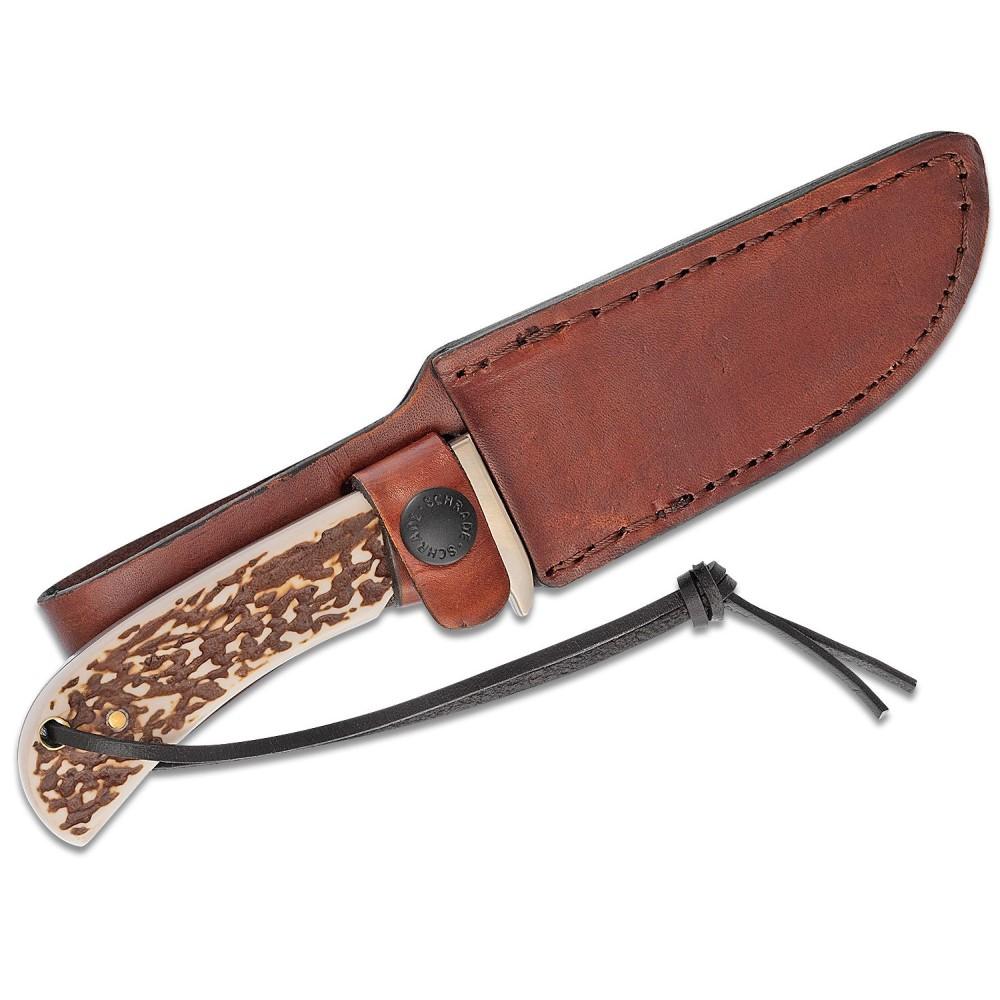 Battenfeld Knives Schrade Uncle Henry Staglon Fixed Knife 4-1/4" Clip Point Blade with Leather Sheath