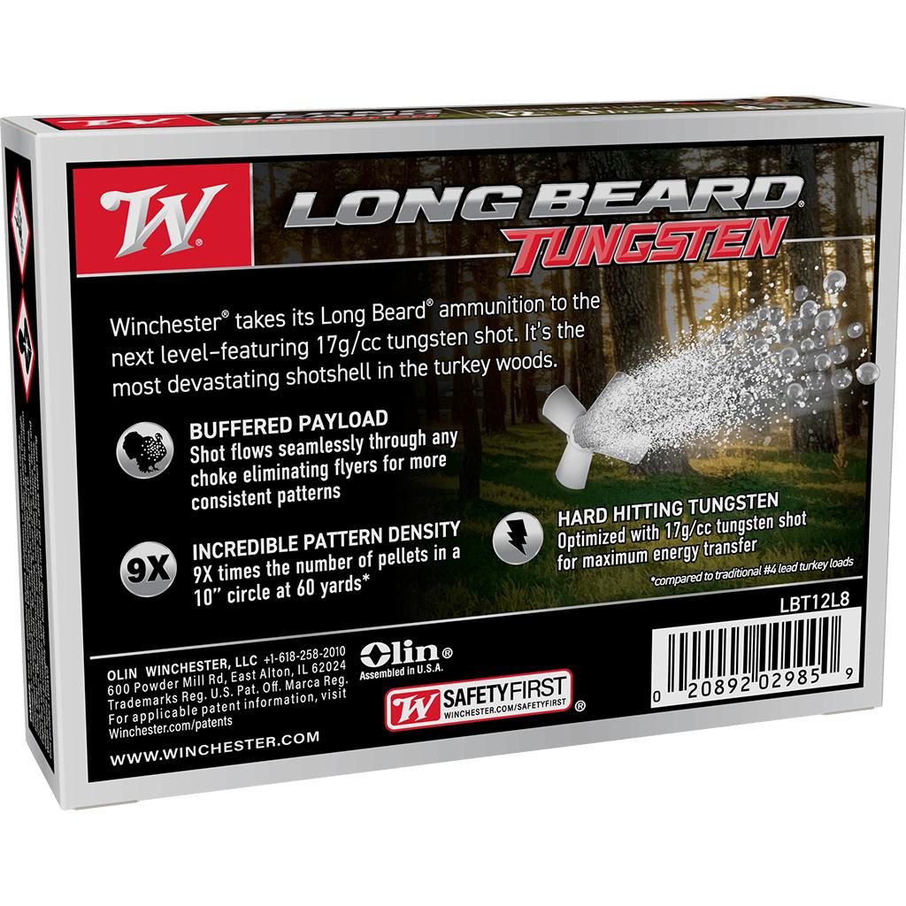 Winchester Long Beard Tungsten Shotshell 12ga 3.5" 2-3/4oz 1100 fps #8 5/ct