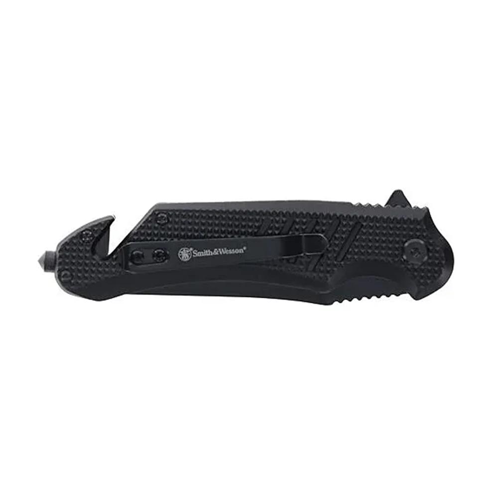 Battenfeld Knives Smith & Wesson Extreme Ops Folding Knife 3-1/2" Clip Point Blade Black with Glass Breaker and Strap Cutter