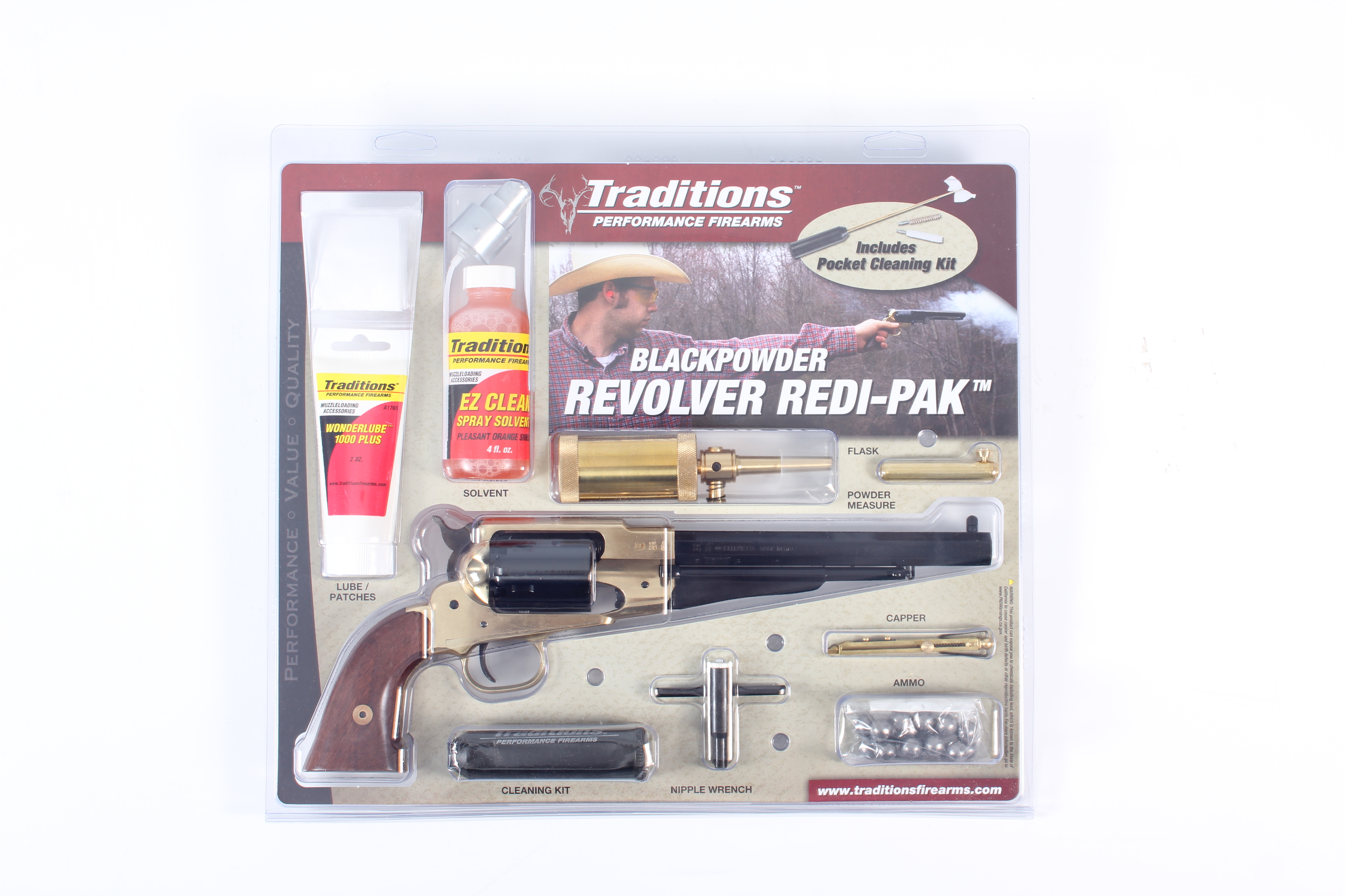 Traditions 1858 Army Redi-Pak Black Powder Revolver / Walnut / Brass .44 Cal 8" Blued Barrel