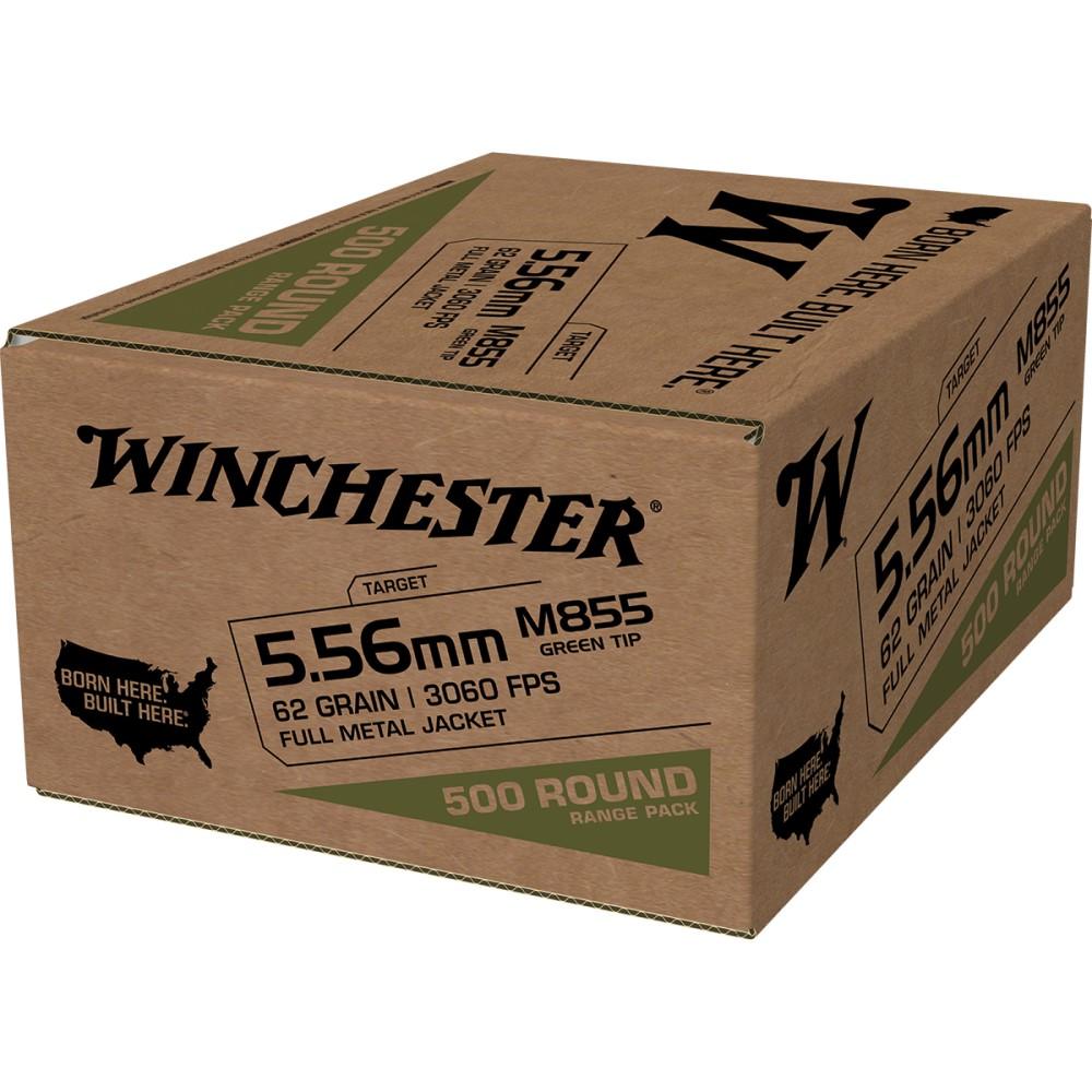 Winchester USA Lake City M855 Green Tip Rifle Ammunition 5.56X45 NATO 62 gr. FMJ 3060 fps 500/ct