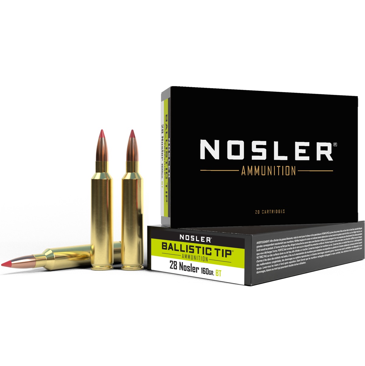 Nosler Ballistic Tip Rifle Ammunition 28 Nosler 160g PT 3200 fps 20/ct