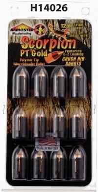 J-Ron Inc. Harvester Muzzleloading Scorpion PT Gold Premium Polymer Tip Muzzleloader Bullets 50 Cal. Sabot 260 gr .451" Polymer Tip Bullet 12/pk