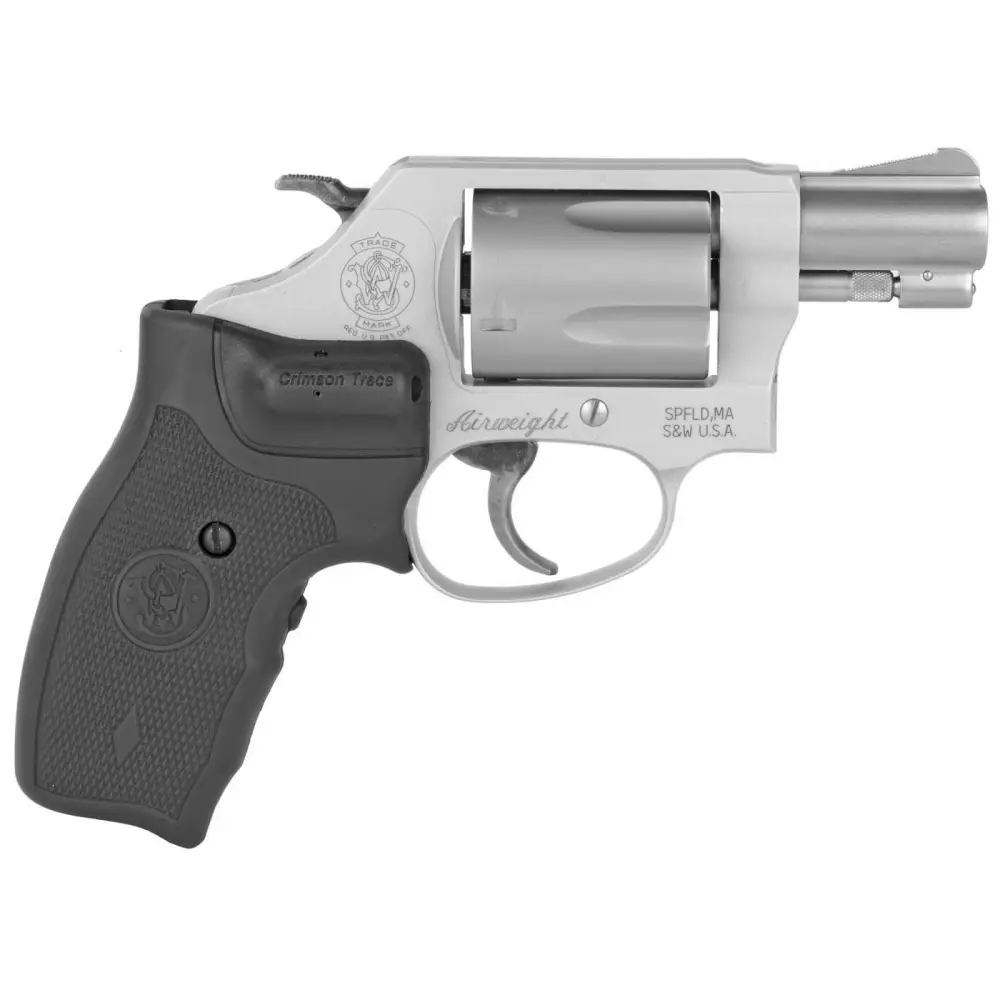Smith & Wesson M637 Handgun .38 Spl 5rd Capacity 1.9" Barrel Silver with Black Crimson Trace Lasergrip