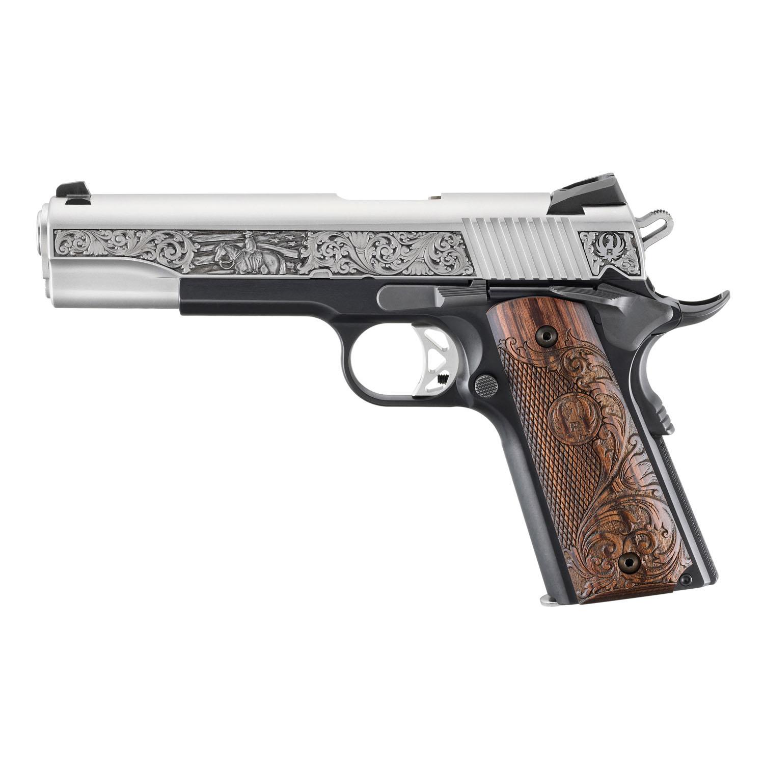 Sturm Ruger & Co Ruger SR1911 Handgun .45 ACP 8rd Magazine(2) 5" Barrel 2-Tone w/Engraved Wood Grip