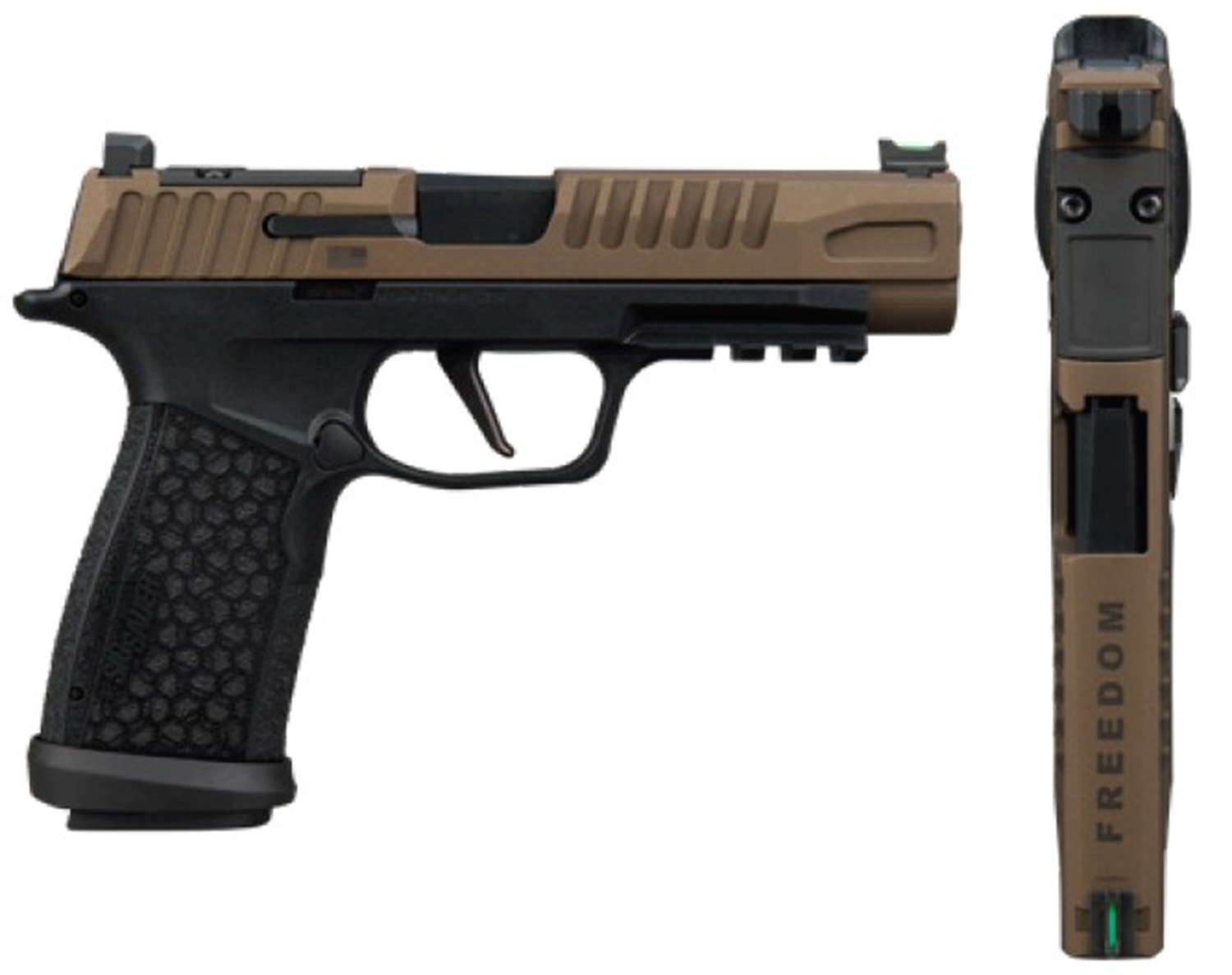 Sig Sauer P365 Fuse Freedom 9MM 17 Rd (1) & 21rd (2) Magazines 4.3" Barrel X-Series 2-Tone Bronze and w/ Black Fiber Optic Front Sight & Black Rear LXG GRIP Optic Ready