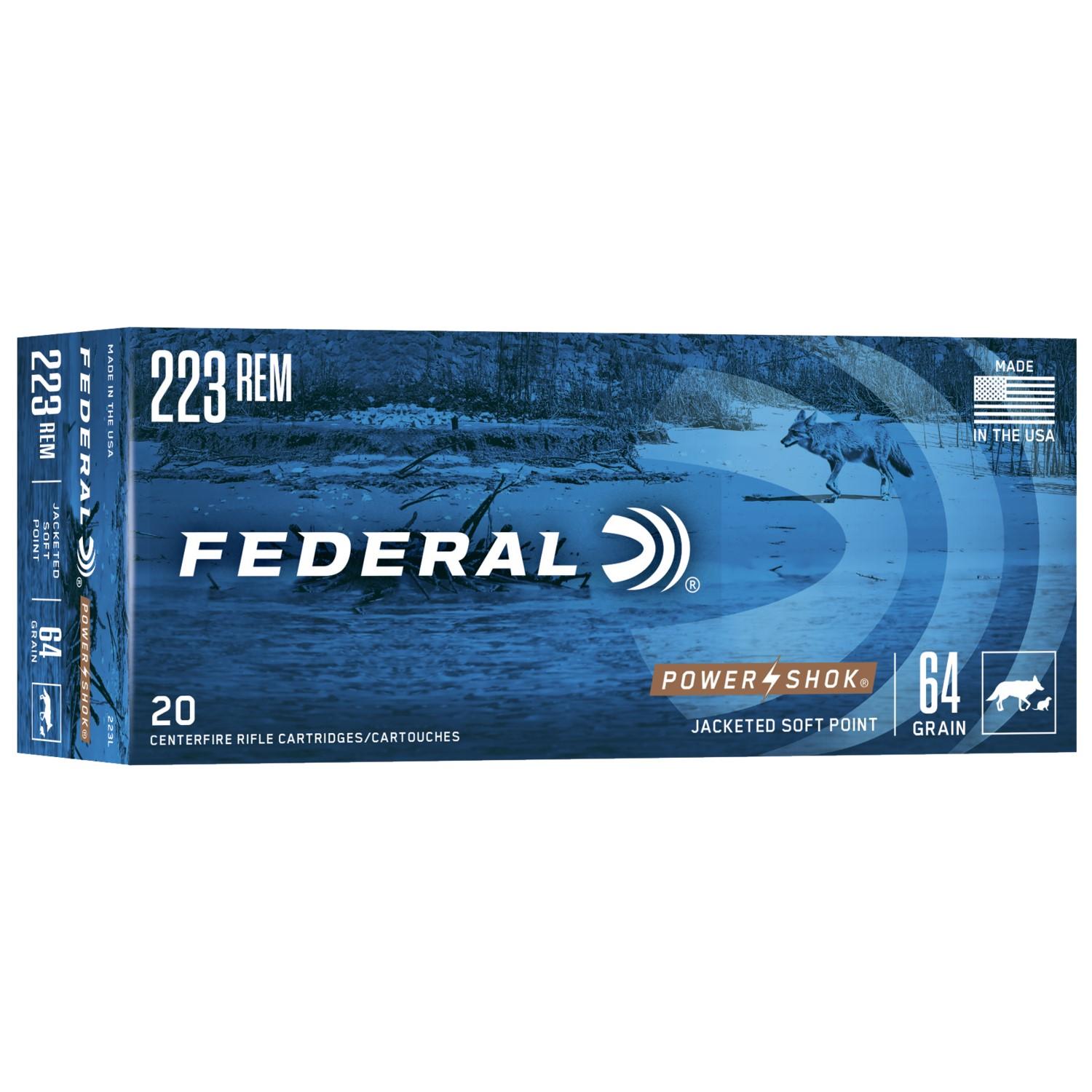 Federal Power-Shok Rifle Ammunition .223 Rem 64 gr SP 3050 fps 20/ct
