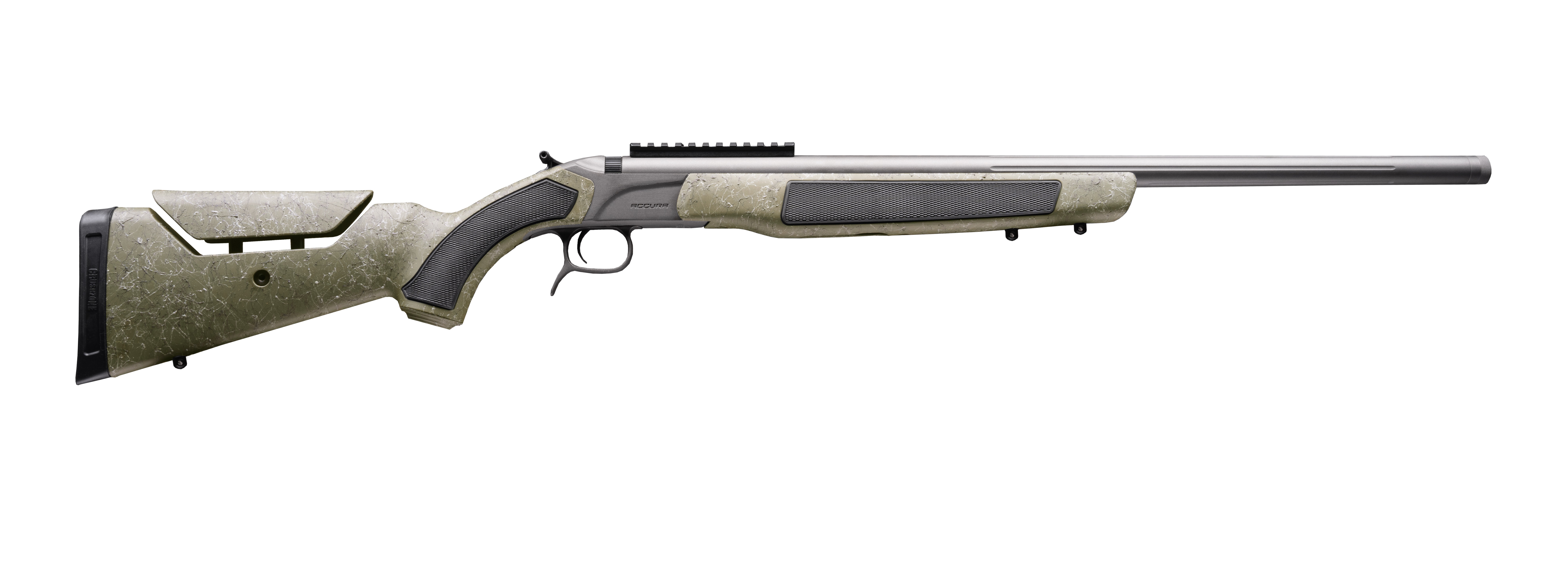 CVA ACCURA MR-X 50 cal Muzzleloader Cerakote Tungsten/Nitride/ODG w/ Black & Grey Webbing - 26" Threaded 3/4x20 - 0 MOA Pic Rail