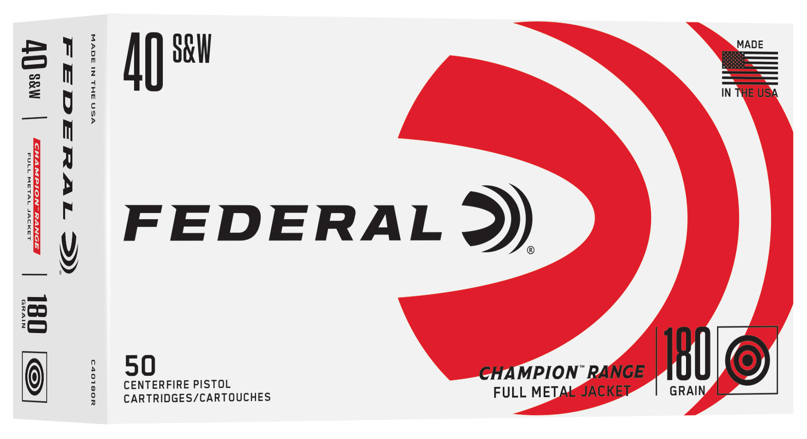 Federal Ammunition FDR 40SW 180GR RANGE FMJ 50RD 10BX/CS 155CS/PL