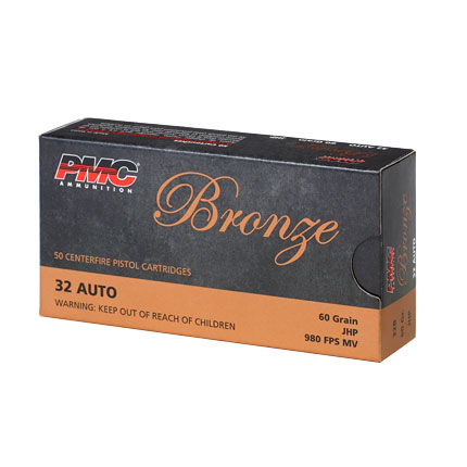 PMC Bronze Handgun Ammunition .32 ACP 60 gr JHP 980 fps 50/rd