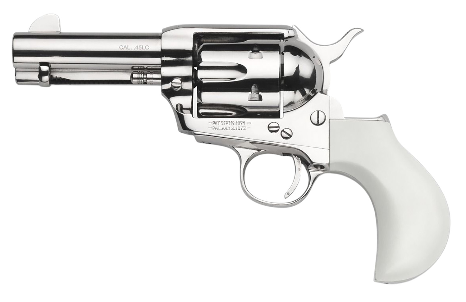 Taylors & Company TC9 1873 Single Action Handgun 9mm Luger 6rd Capacity 3.5" Barrel Nickle Flattop Birdshead Ivory Grip