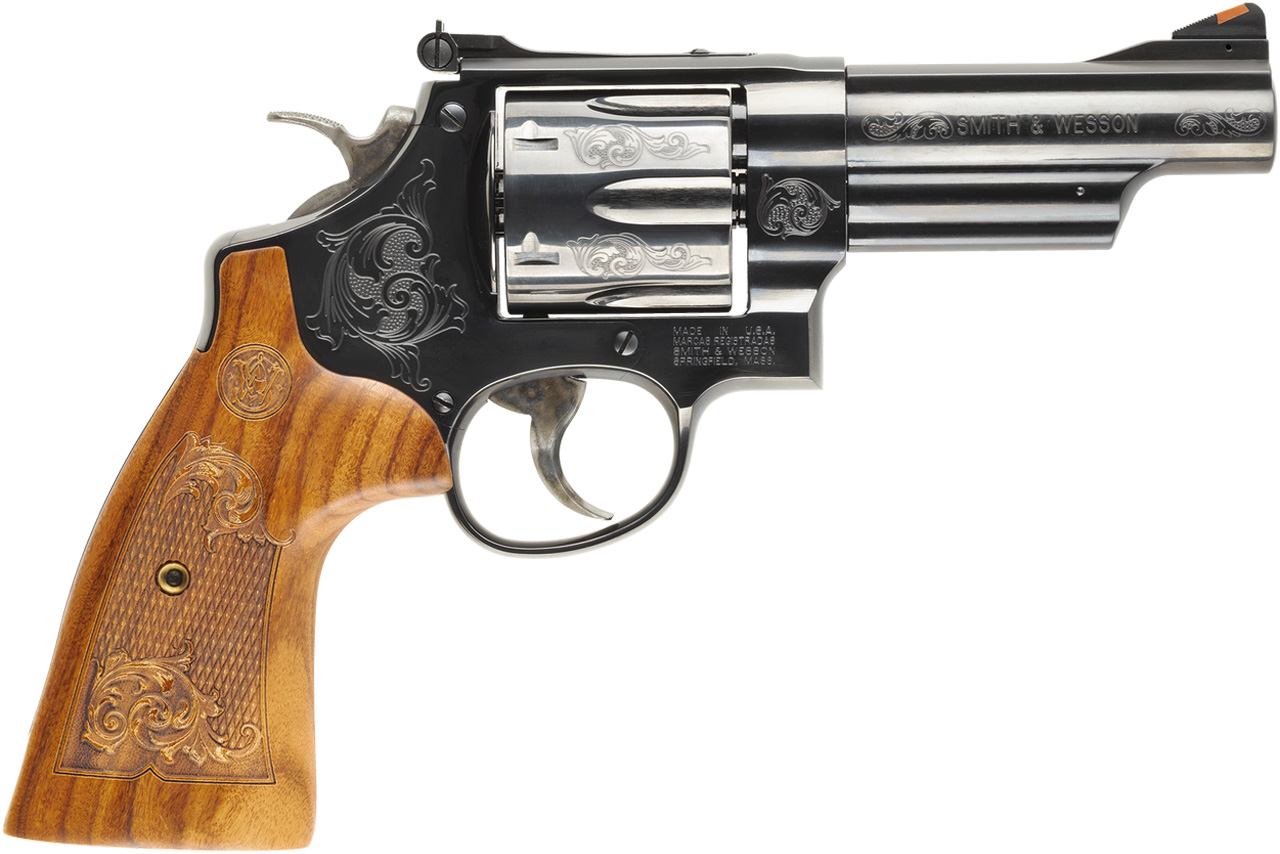 Smith & Wesson N Frame Model 29 Handgun .44 Mag 6rd Capacity 4" Engraved Barrel Black with Wood Grips