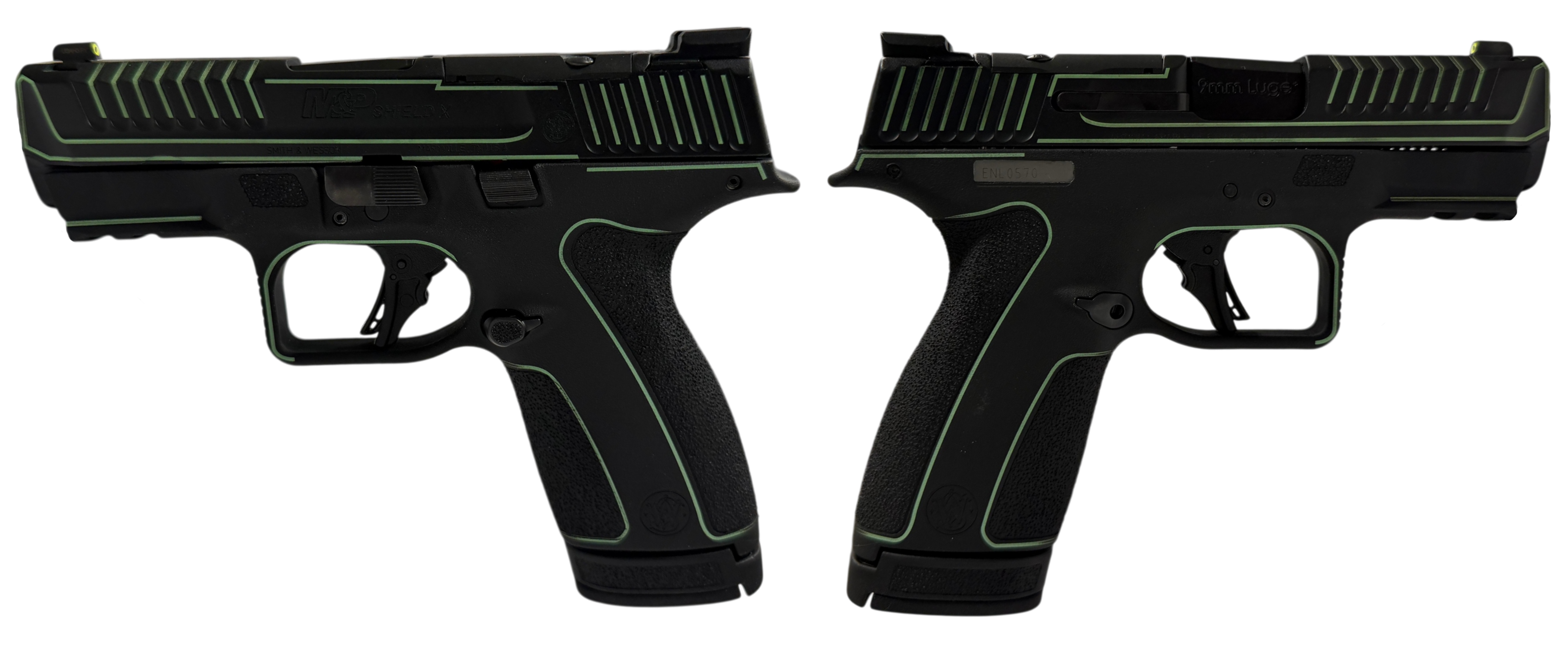SMITH & WESSON M&P 9 SHIELD X NTS BLACK/LIME GREEN PISTOL 3.6" N.S. 1-13RD, 1-15RD MAG