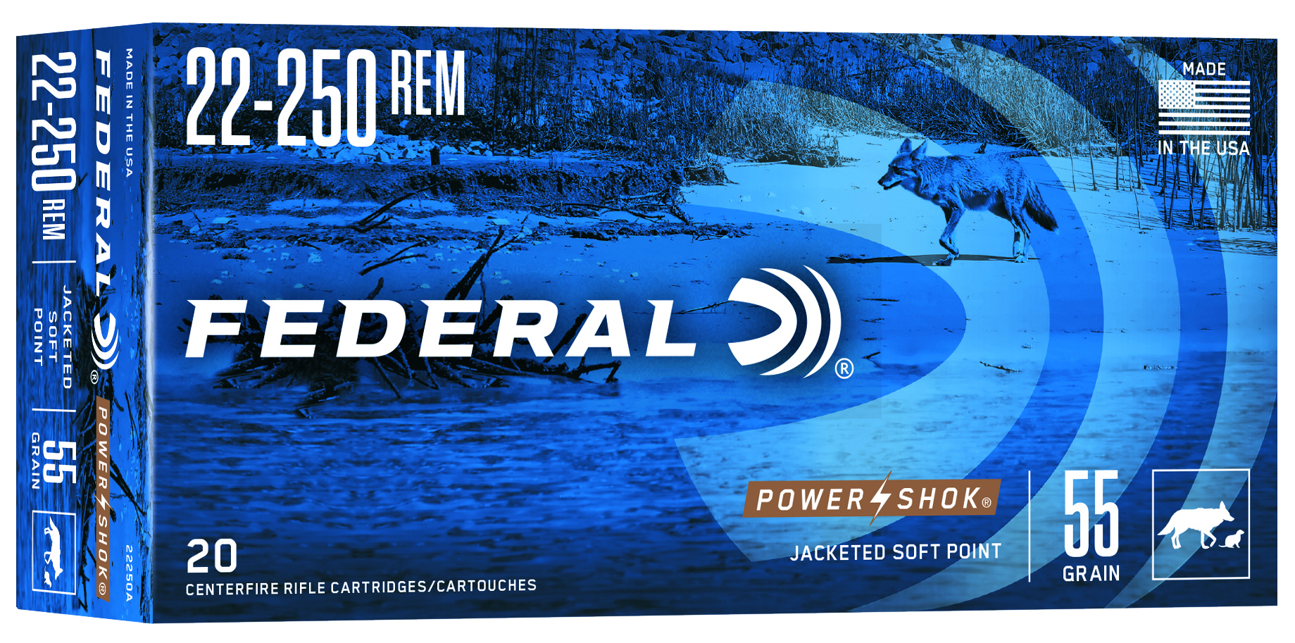Federal Power-Shok Rifle Ammunition .22-250 Rem 55 gr SP 3050 fps - 20/ct