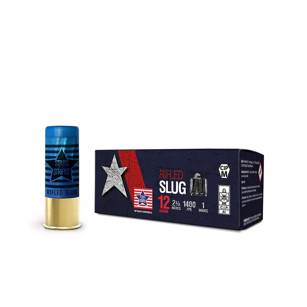 TRZ Trading Inc. PPU Stars & Stripes Rifled Slug Shotshells 12ga 2-3/4'' 1oz 1400fps Slug 10/ct