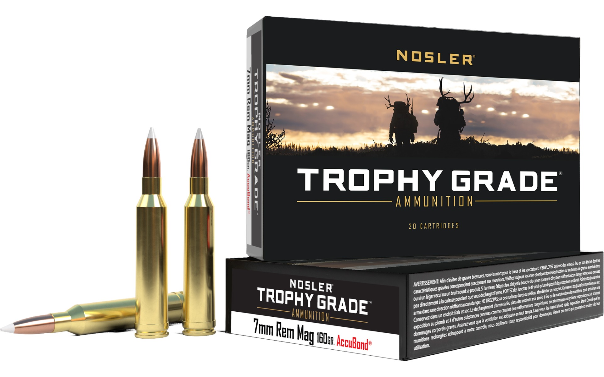 Nosler Trophy Grade Rifle Ammunition 7mm Rem Mag 160 gr AB 2925 fps 20/ct