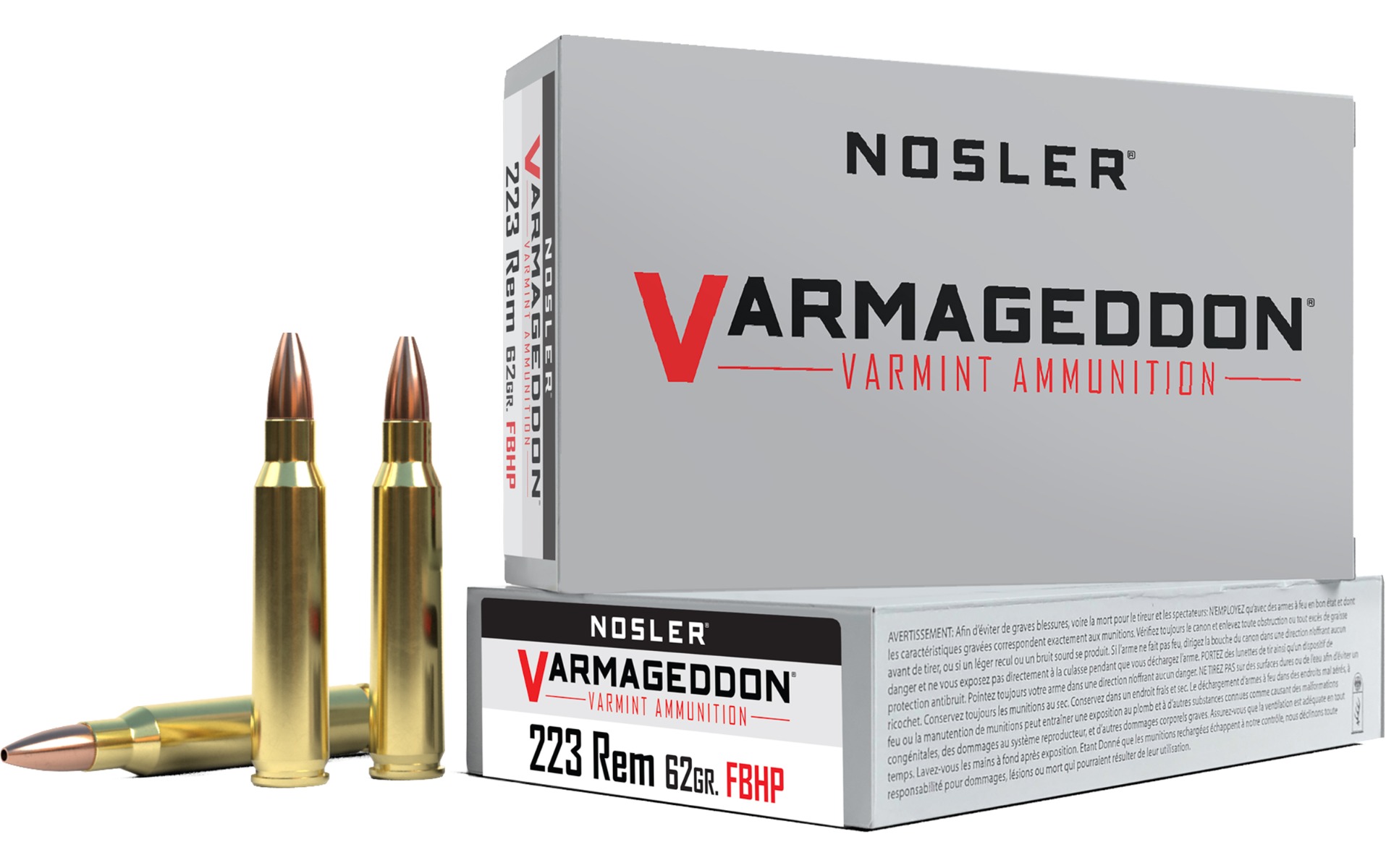 Nosler Varmegeddon Rifle Ammunition .223 Rem 62 gr FBHP 2950 fps 20/ct