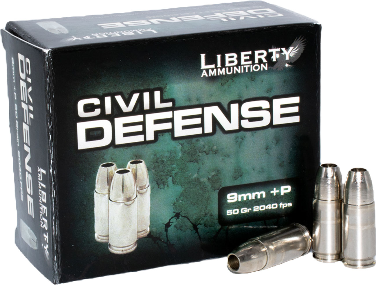 Liberty Civil Defense Handgun Ammunition 9mm (+P) 50gr SCHP 2000 fps 20/ct