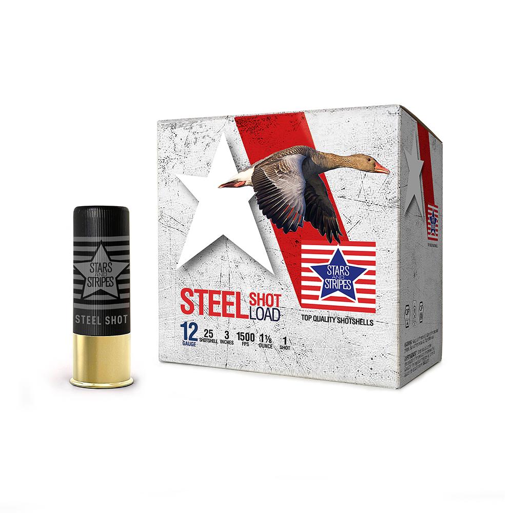 TRZ Trading Inc. PPU Stars & Stripes Steel Shotshell 12ga 3'' 1-1/8 oz 1500 fps #1 25/ct