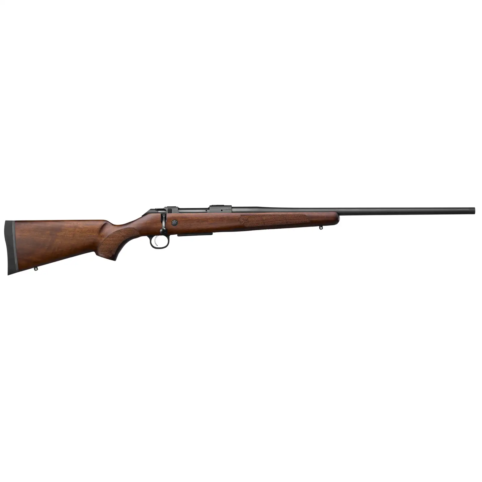 CZ 600 PLUS ST1 AMERICAN, 223 REM, 5 RD, 24IN, 1/2X28, DRILLED AND TAPPED, WALNUT STOCK