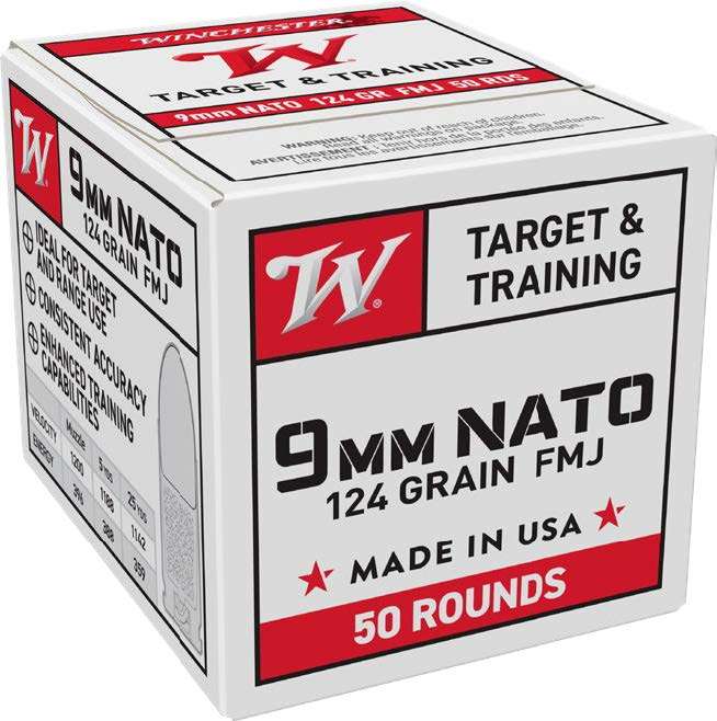 Winchester USA Target & Training NATO Handgun Ammunition 9mm Luger 124 gr. FMJ 1200 fps 50/ct