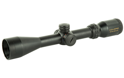 KonusPro 3-9x40mm Rifle Scope Engraved SFP Blue/Red Dot 550 Ballistic Reticle Illuminated Matte Black