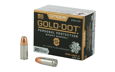 Speer Gold Dot Short Barrel Handgun Ammunition 9mm Luger (+P) 124 gr HP 1150 fps 20/ct