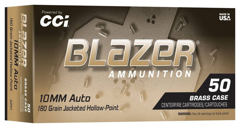 Cci Blazer Brass Handgun Ammunition 10mm Auto 180gr JHP 1175 fps 50/ct