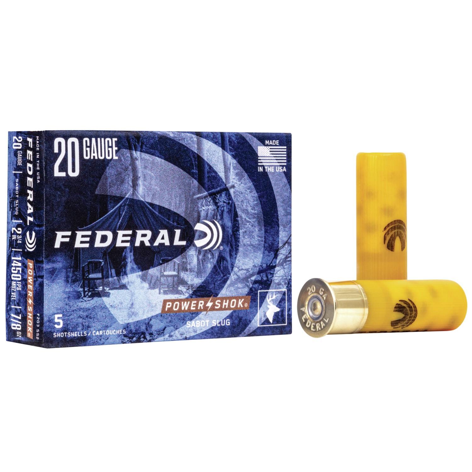 Federal Power-Shok Sabot Slug Shotshells 20ga 2 3/4" 7/8 oz Slug 1450 fps 5/ct