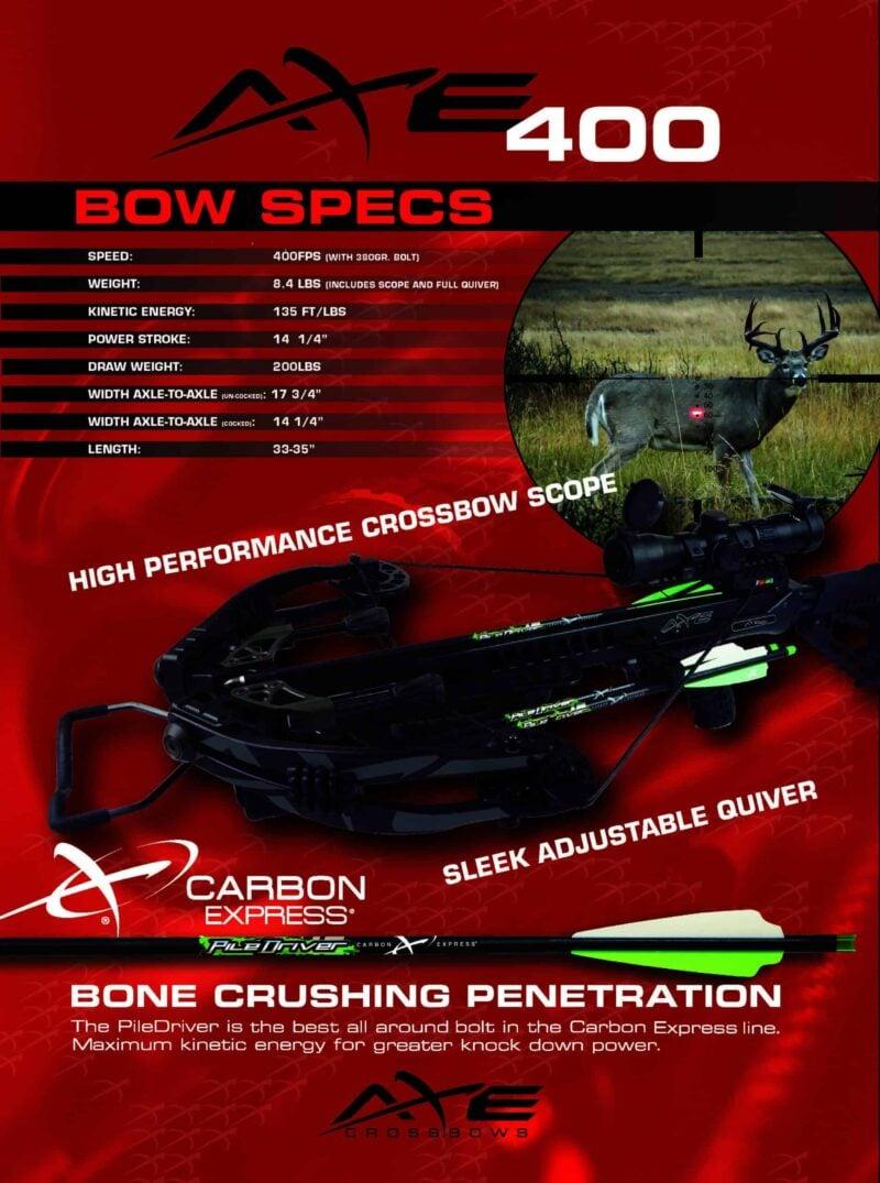 Feradyne Outdoors Carbon Express Axe 400 Crossbow with Scope Quiver & PileDriver Crossbolts
