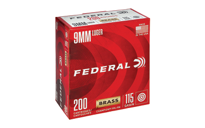 Federal Champion Training Handgun Ammunition 9mm Luger 115 gr FMJ 1125 fps 200/ct