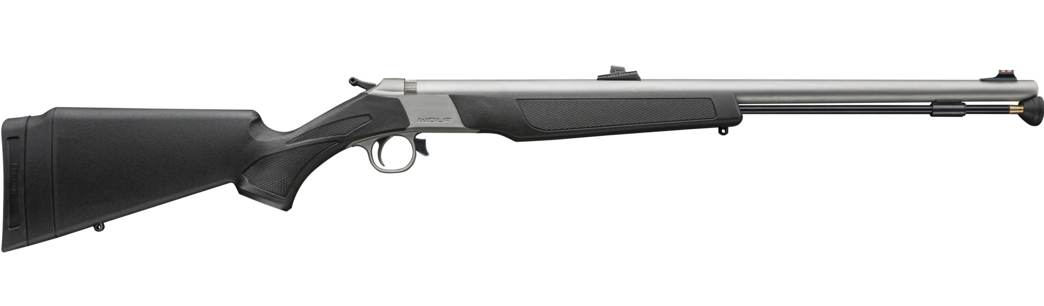 CVA Wolf V2 Northwest Camo Muzzleloader SS/Black 50Cal(FOS)Ambi adj stockQRBP quik rel brch plg Musket cap ignition