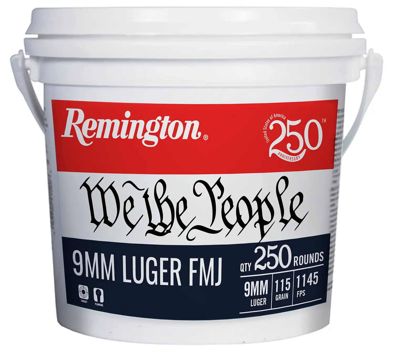Remington "We the People" Handgun Ammunition 9mm Luger 115gr FMJ 1145 fps 250/ct Bucket