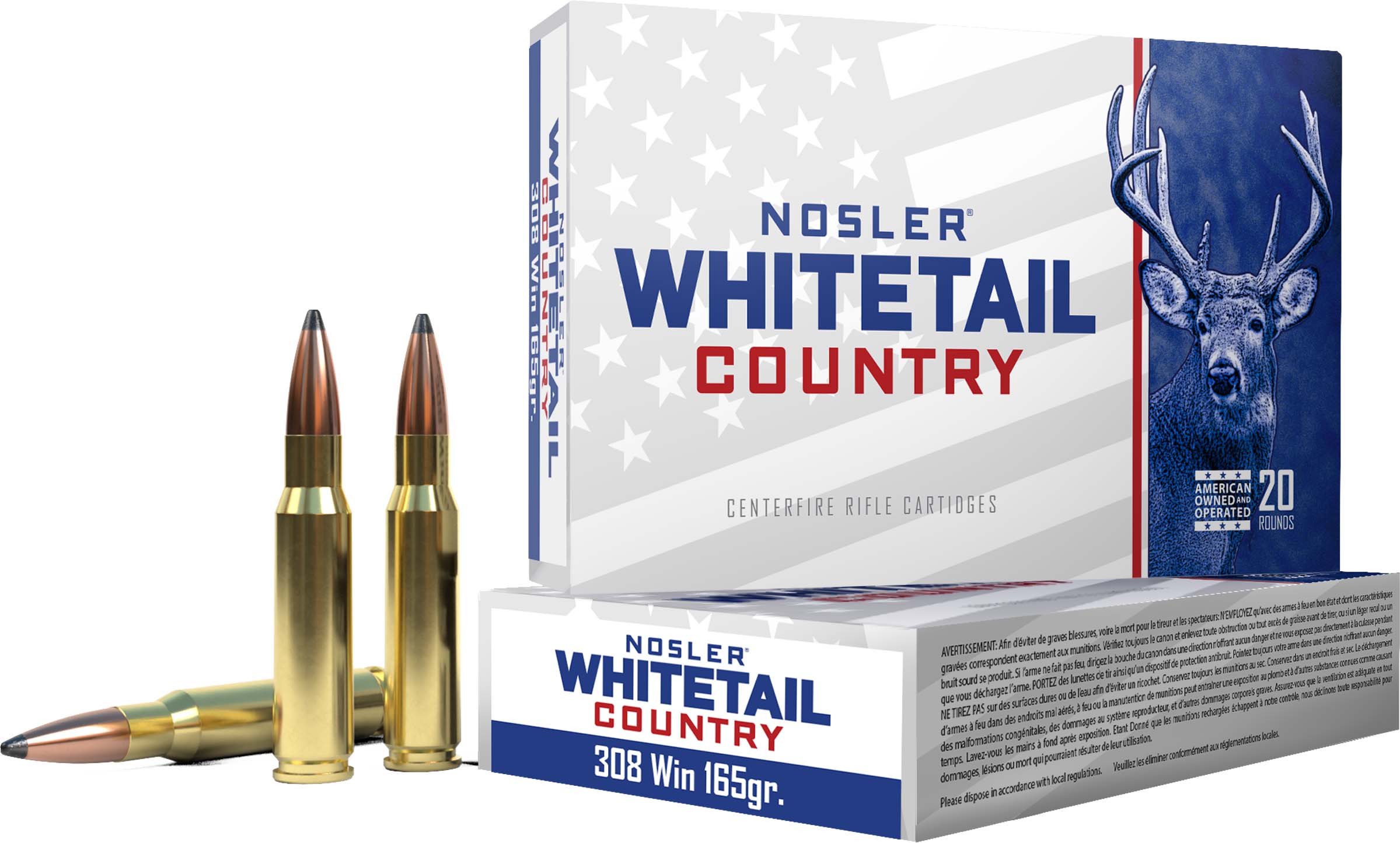 Nosler Whitetail Country Rifle Ammunition .308 Win 165gr SP 2800 fps 20/ct