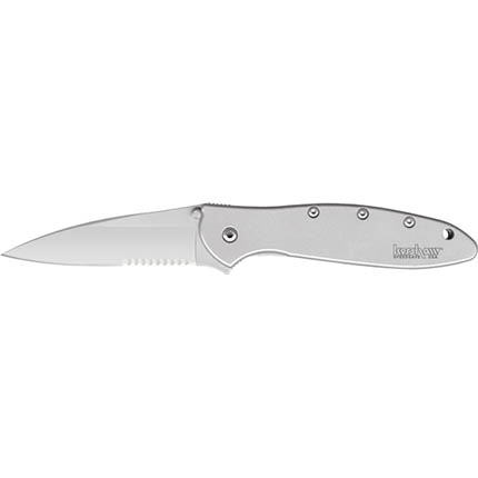 Kershaw Ken Onion Leek Folding Knife 3" Partially Serrated Drop Point Blade Silver