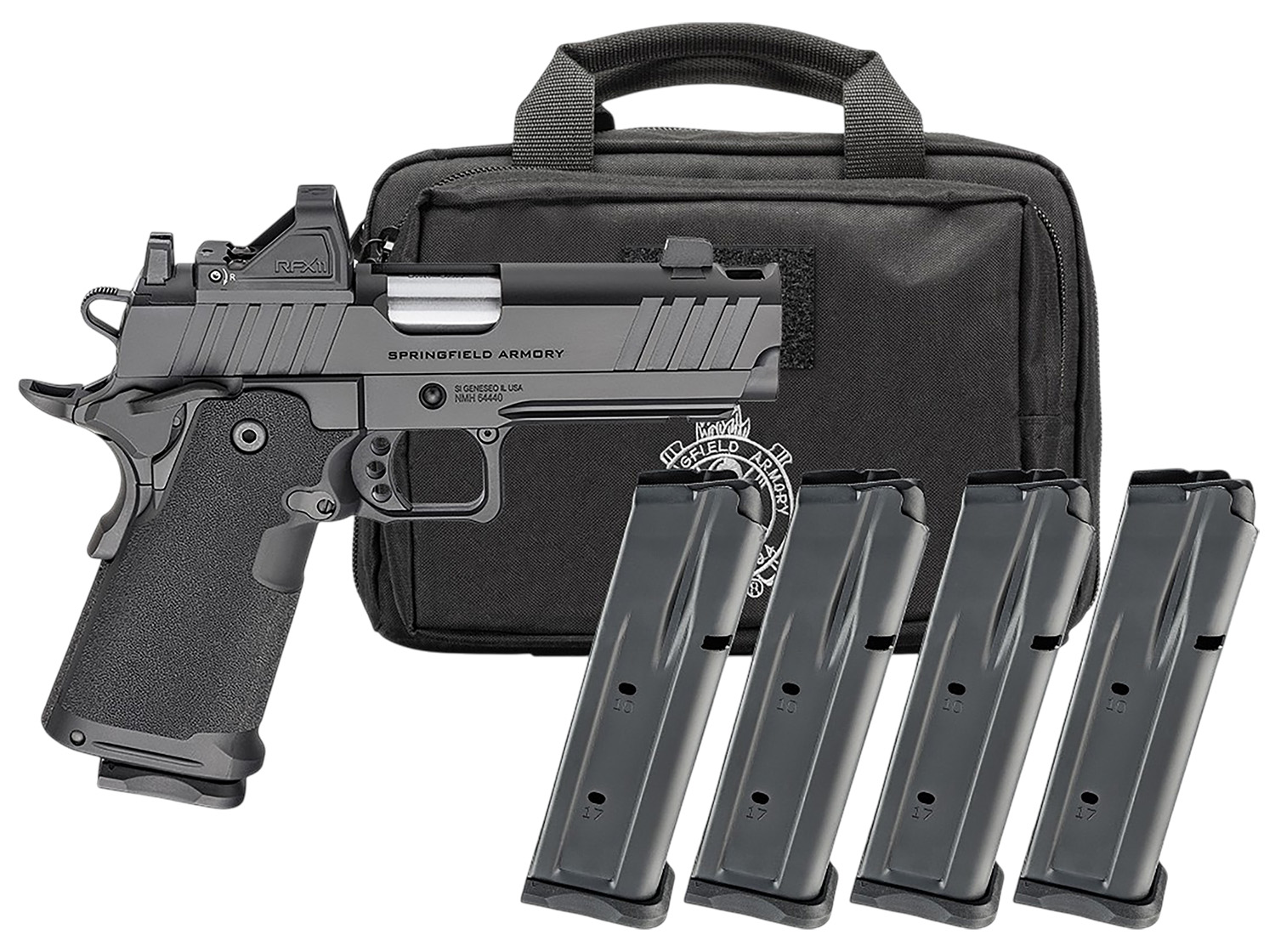 Springfield Armory Gear Pac 1911 DS Prodigy Comp Handgun 9mm Luger 17(3) &20(1)rd Magazines 4.25" Barrel Black Viridian Green Dot Bag