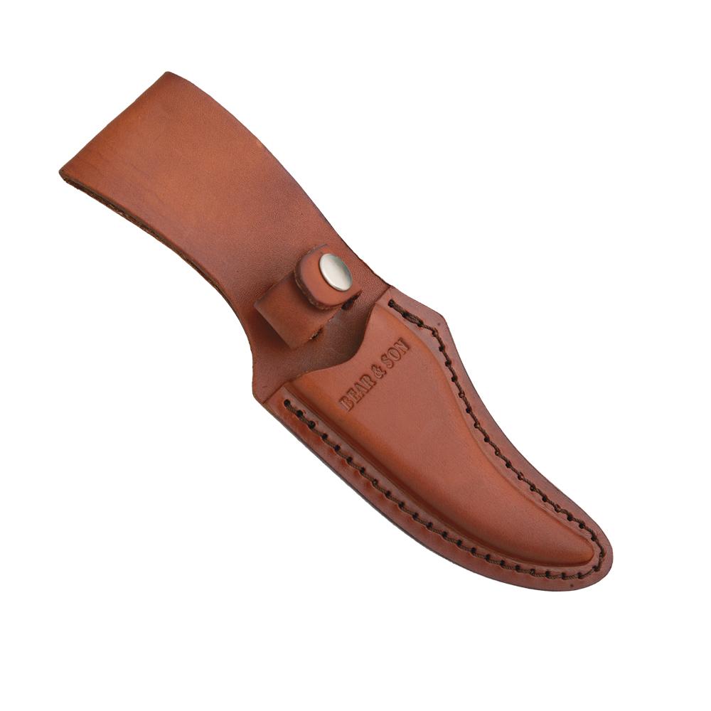 Bear & Son Upswept Skinner Fixed Knife 3-1/8" Clip Point Blade Stag Delrin with Leather Sheath