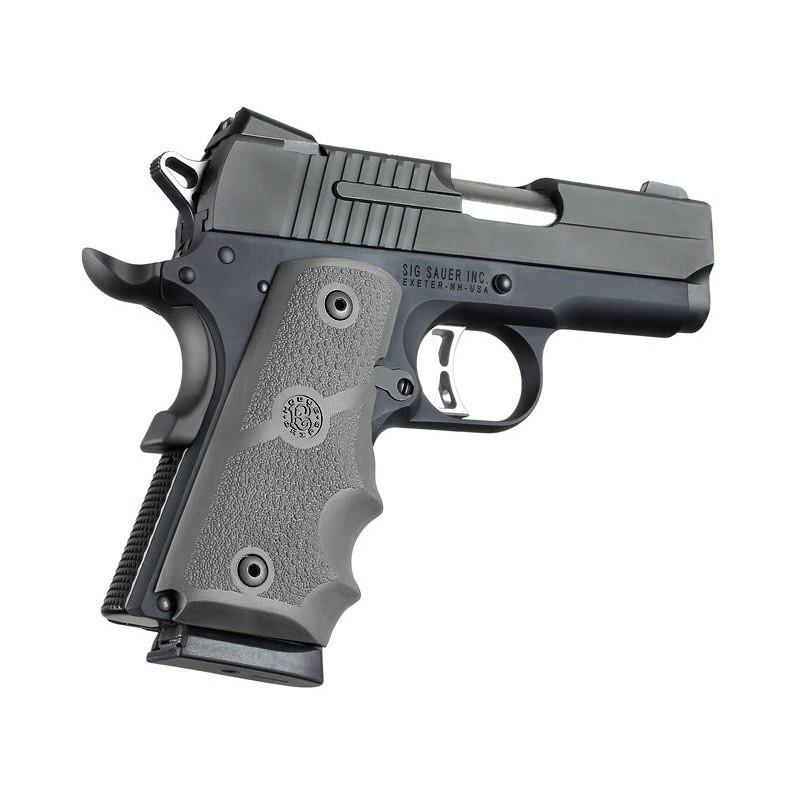 Hogue 1911 Officer Rubber Handgun Grips with Finger Grooves Slate Grey