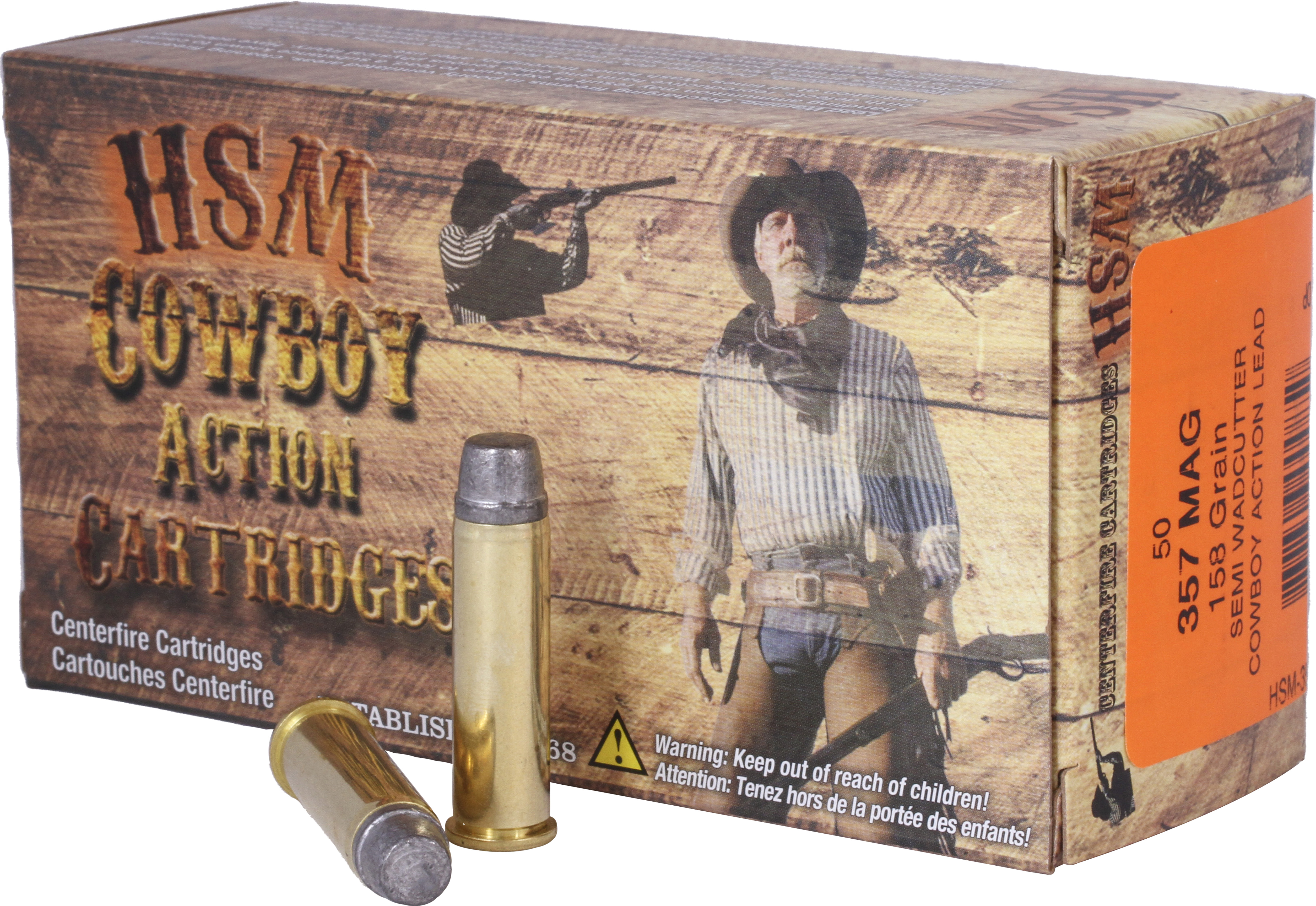 HSM Cowboy Action Hard Cast Handgun Ammunition .357 Rem Mag 158gr SWC 1175 fps 50/ct