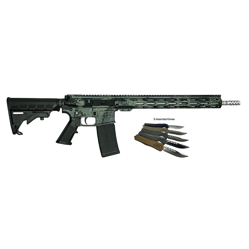 10 Ring Great Lakes AR-15 Rifle .223 Wylde 30rd Magazine 16" Barrel Lichen Grey with 5 OTF 3-1/2" Blade Knives