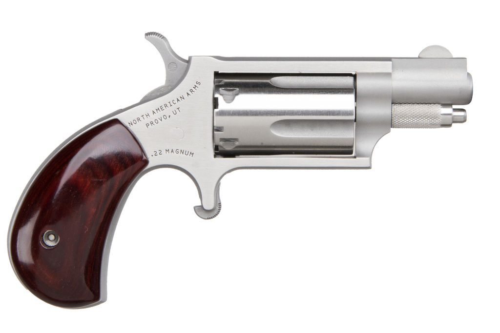 NAA 22MS Mini Revolver Handgun .22 WMR 5rd Capacity 1.125" Barrel Silver with Wood Grip