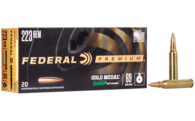 Federal Premium Gold Medal Sierra MatchKing Rifle Ammunition .223 Rem 69 gr BTHP 2950 fps - 20/ct