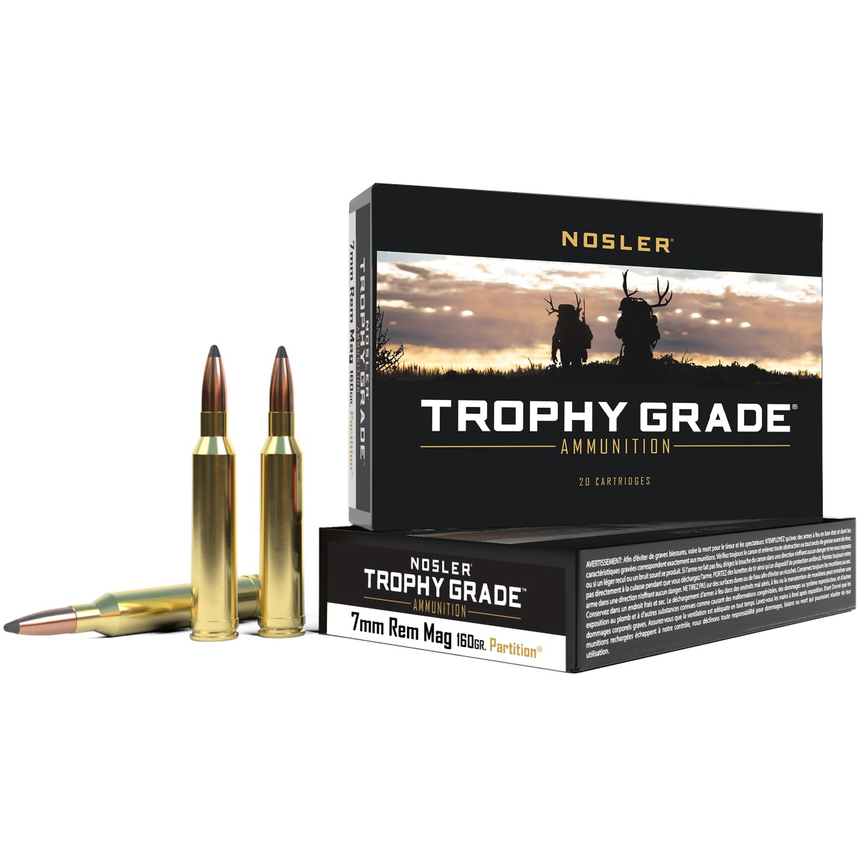 Nosler Ammo Trophy Grade Rifle Ammunition 7mm Rem Mag 160g PSP 2950 fps 20/ct