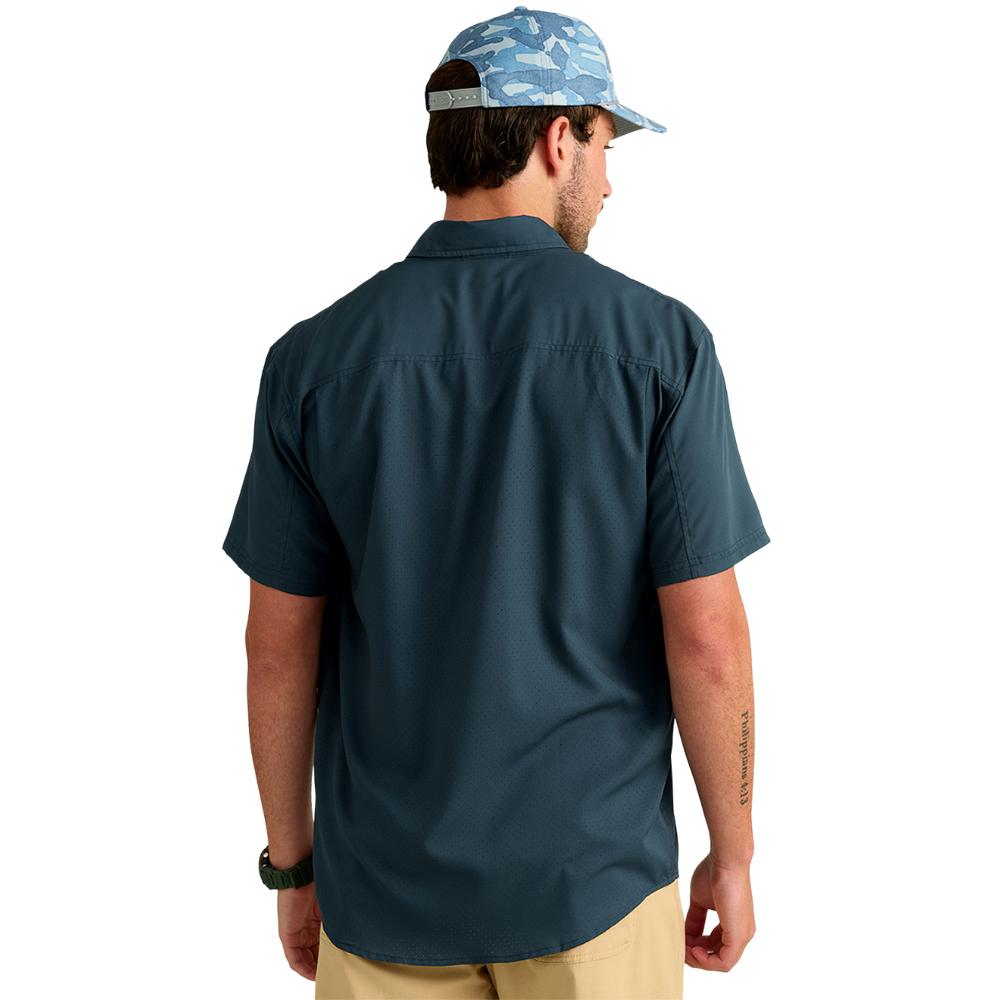 Huk Tide Point Short Sleeve Button Down Shirt Sea Storm L
