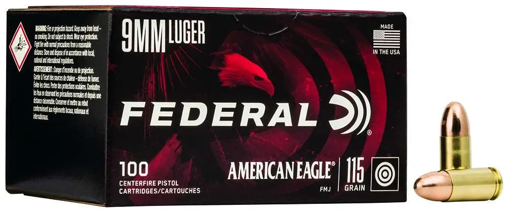 Federal Cartridge Co. American Eagle Handgun Ammunition 9mm Luger 115 gr FMJ 1180 fps 100/ct