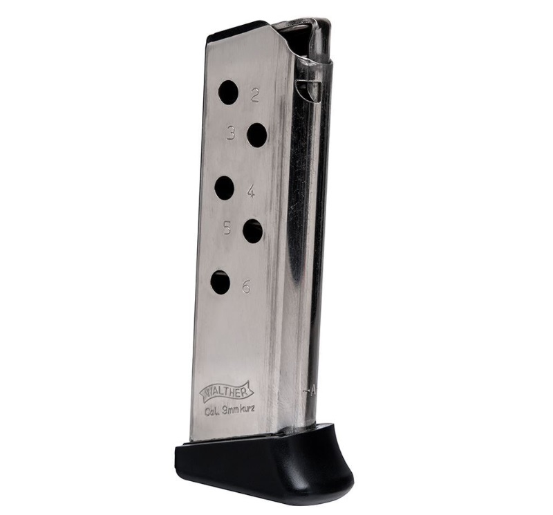 Walther PPK Magazine w/Finger Rest .380 ACP Nickel 6/rd