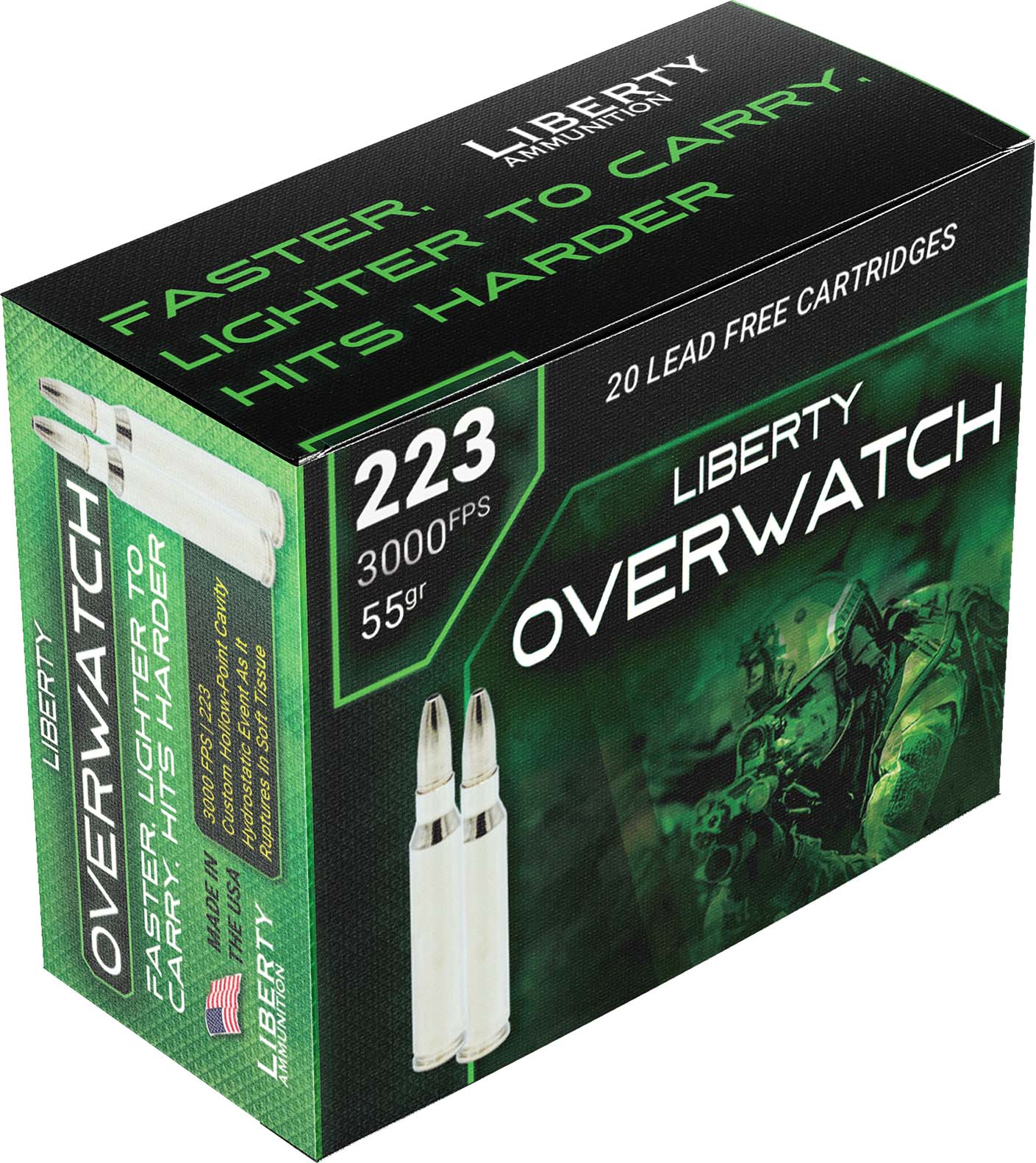 Liberty Overwatch Rifle Ammunition .223 Rem 55gr HP 2150 fps 3000 fps 20/ct