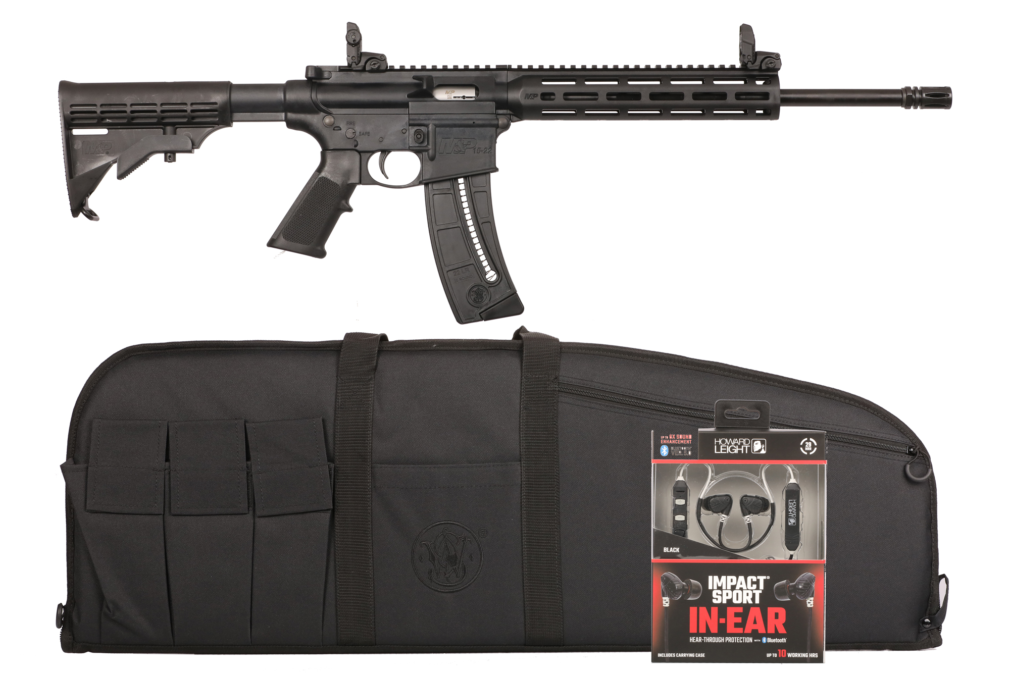 Smith & Wesson M&P15-22 Sport Rifle .22 LR 25rd Magazine 16.5" Barrel Black Howard Leight Hearing Bag Bundle
