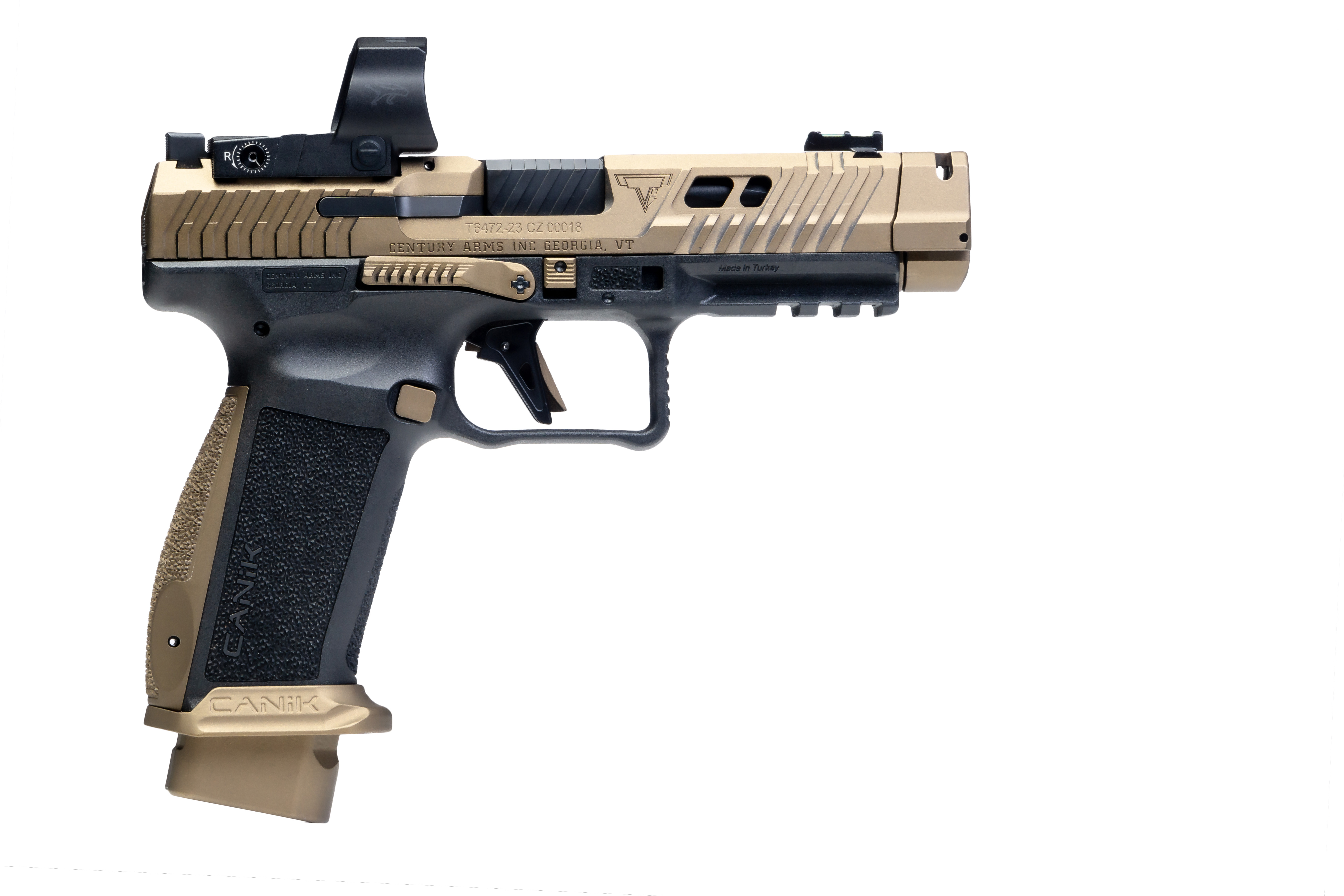Canik TTI Combat Handgun 9mm Luger 18rd Magazines (2) 4.6" Barrel Black and Bronze with Mecanik M03 Optic